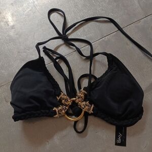 SKY Bikini Top Sm Braided Design Black 2 Tiny Stones Missing Unnoticeable NWOT